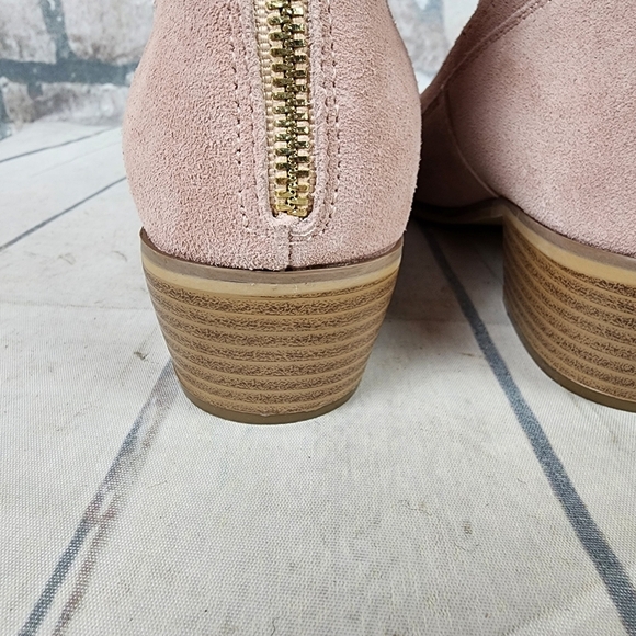 Denver Hayes Pink Suede Leather Ankle Bootie Perforated Almond Toe Size 9 - Picture 13 of 15
